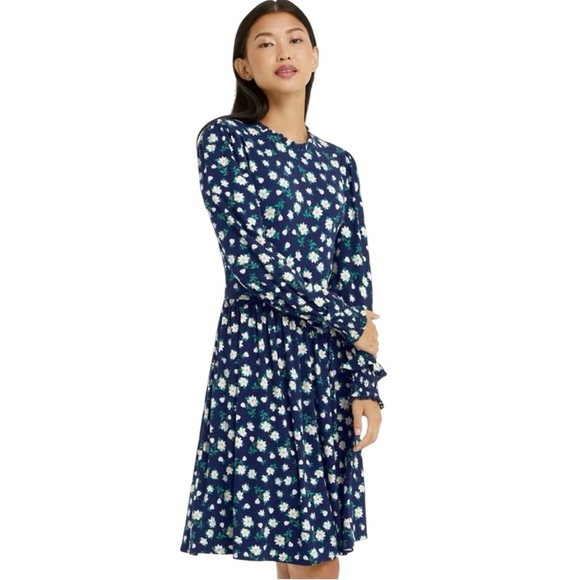 Draper James Womens Floral Print Kitty Knit A Line Dress Navy Blue Size Medium - Picture 1 of 11